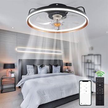 Modern Ceiling Fans with Lights and Remote Control,19″ Flush Mount Small Ceiling Fan with Dimmable Led Lights for Bedroom, Bladeless Ceiling Fan with Light, Smart 3 Light Color and 6 speeds | The Storepaperoomates Retail Market - Fast Affordable Shopping