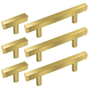 20 Pack Sunriver Hollow Brushed Brass Golden Square Bar Cabinet Handles Pulls 10pcs Gold Hardware Cabinets Pulls 5″ and 10pcs Stainless Steel 2″ Cabinet Handles T Bar Pulls for Bathroom