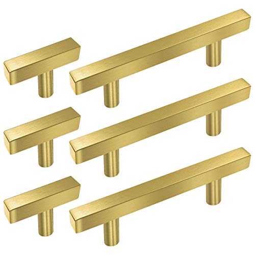 20 Pack Sunriver Hollow Brushed Brass Golden Square Bar Cabinet Handles Pulls 10pcs Gold Hardware Cabinets Pulls 5″ and 10pcs Stainless Steel 2″ Cabinet Handles T Bar Pulls for Bathroom | The Storepaperoomates Retail Market - Fast Affordable Shopping