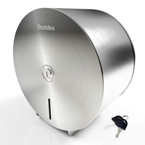 Scuddles Single-Roll Jumbo Toilet Paper Dispenser Stainless Steel for Commercial Or Home Use Wall Mount Dispenser Commercial Holder for Tissue Paper with 2 Keys & Lock