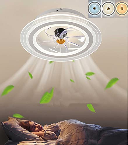 20in Round Flush Mount Ceiling Fan With Lights, 80w Modern Dimmable Mute Led Low Profile Fan, 3-speed Wind Speed, Intelligent Timing, For Bedroom Living Room Children’s Room , circle | The Storepaperoomates Retail Market - Fast Affordable Shopping