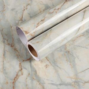 CHIHUT Large Size Marble Contact Paper for Countertops Waterproof Glossy Marble Peel and Stick Wallpaper Self Adhesive Removable Marble Vinyl Countertop Paper for Kitchen Cabinets 236×30 inch Wide