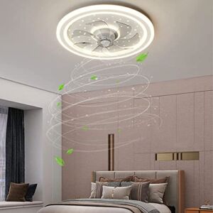 KRIMED Creative 19.7 Inches Invisible Fan Light, Low Profile LED Invisible Fan Light Modern Flush Mount Ceiling Fan with Lights for Bedroom Living Room Kids Room Lighting Fixture.