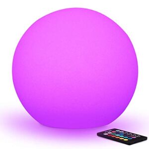 Mr.Go 16-inch Indoor/Outdoor Waterproof Rechargeable LED Glowing Ball Light Orb Globe Lamp w/ Remote, 16 RGB Colors 4 Light Effects, Ideal for Home Pool Patio Party Accent Ambient Decorative Lighting