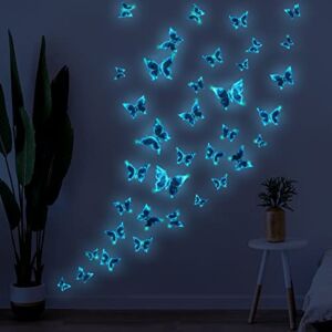 48 Pieces Glow in The Dark Butterfly Wall Decals Blue Luminous Butterfly Wall Stickers Wall Art Butterfly Decor DIY Wall Decals for Kids Girls Bedroom Bathroom Decorations