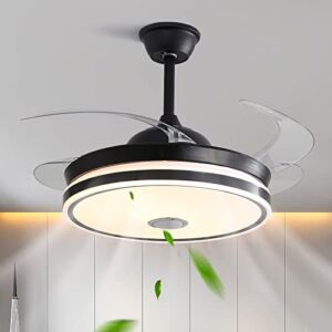 ZQDDBA Modern LED Ceiling Light with Fan, Fan Chandelier 42” Dimmable with Remote Control for Living Room, Bedroom, Hallway Dining Room, Office, Work (Black) (48Inch)