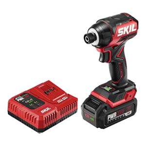 SKIL PWRCORE 20 Brushless 20V 1/4 In. Hex Compact Impact Driver Kit with 3-Speed & Halo Light & One-handed collet Includes 2.0Ah Battery and Charger- ID6739B-10