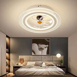 20in Round Flush Mount Ceiling Fan With Lights, 80w Modern Dimmable Mute Led Low Profile Fan, 3-speed Wind Speed, Intelligent Timing, For Bedroom Living Room Children’s Room , circle