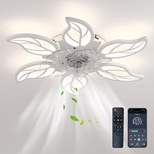 25.6in Ceiling Fan with Lights Dimmable LED Reversible Blades Timing with Remote Control, 5 Invisible Blades Semi Flush Mount Low Profile Fan | The Storepaperoomates Retail Market - Fast Affordable Shopping