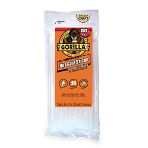 Gorilla Hot Glue Sticks, Full Size, 8″ Long x .43″ Diameter, 20 Count, Clear, (Pack of 1)