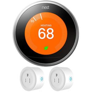 Nest (T3007ES) Learning Thermostat 3rd Gen, Stainless Steel with Deco Gear 2 Pack WiFi Smart Plug