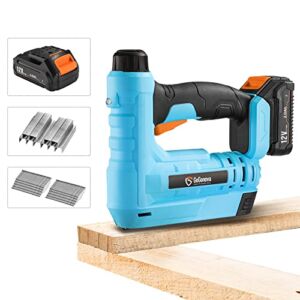 Cordless Brad Nailer, GoGonova Battery Powered 18 Gauge 2-in-1 Nail Gun/Staple Gun, Accepts 5/8” Nails/Staples for Upholstery and Woodworking, Including 2AH Battery, Charger, 1000 Nails and Staples
