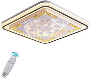 Ceiling Fan Lights Ceiling Fans With Living Room Lamp, Ceiling Fan Light With Remote Control And Tricolor Light Dimmable, Crystal + Acrylic Fan Light, Compatible with Kitchen Bedroom, Silent Square Or
