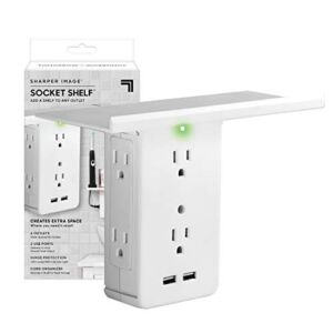 Socket Shelf- 8 Port Surge Protector Wall Outlet, 6 Electrical Outlet Extenders, 2 USB Charging Ports & Removable Built-in Shelf ETL Listed