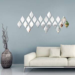 30 Pcs Teardrop Mirror Stickers Wall Decor Removable Acrylic Mirror Wall Stickers 3D Silver Mirror Wall Art Decals for Living Room Bathroom Home Office Background Decorations, 6 x 3.3 Inch