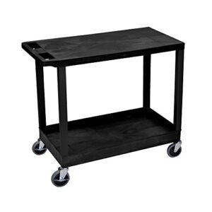 Offex 32″ x 18″ Mobile Heavy-Duty Multipurpose Utility Cart with One Tub and One Flat Shelf, Push Handle – Black, Great for Garage, Shop or Storage Area