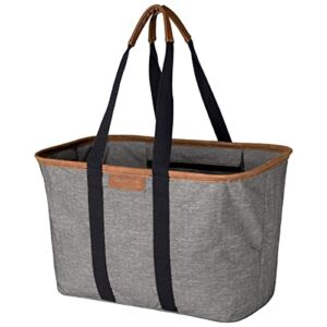 CleverMade 30L SnapBasket LUXE – Reusable Collapsible Durable Grocery Shopping Bag – Heavy Duty Large Structured Tote, Heather Grey