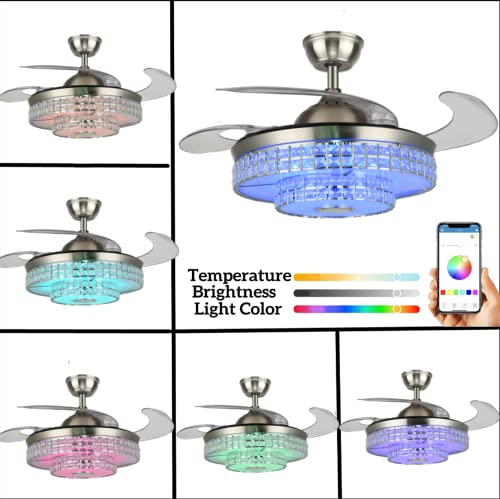 42 Inch Crystal Ceiling Fan with Light and Bluetooth Speaker, 7 Color Change Music Player 6 Speed Reversible Chandelier Remote,Fans Lighting Fandelier for Bedroom Living Room | The Storepaperoomates Retail Market - Fast Affordable Shopping