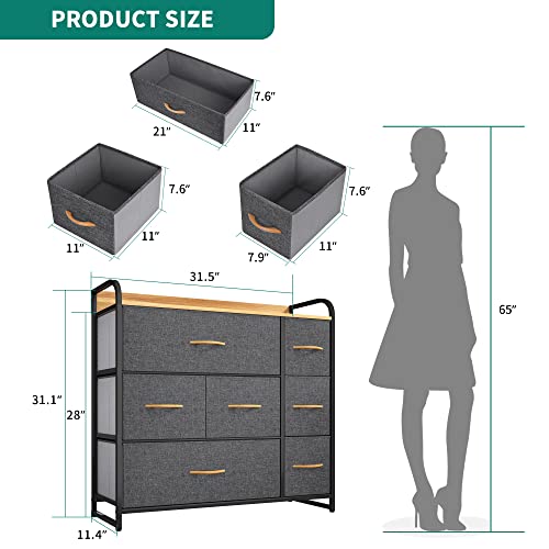 YITAHOME Dresser with 7 Drawers Storage Tower, Organizer Unit for Bedroom, Living Room, Hallway, Closets & Nursery-Sturdy Steel Frame, Wooden Top & Easy Pull Fabric Bins, Grey | The Storepaperoomates Retail Market - Fast Affordable Shopping