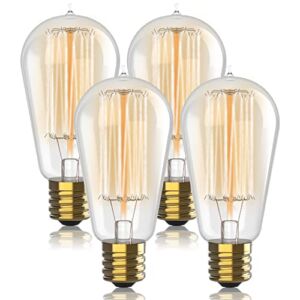 Vintage Incandescent Edison Light Bulbs 60W (4 Pack)- E26/E27 Base 2100K Dimmable Decorative Lightbulbs – ST58 Style Warm Light – Antique Squirrel Filament Vintage Light Bulb for Outdoor and Indoor