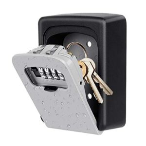 Key Lock Box Wall Mounted, Fayleeko 4 Digit Combination Lockbox for Outside, House Keys – 5 Keys Capacity, Key Safe Security Storage Lock Box for Indoor, Outdoor, Garage, Garden, Store (1-Pack, Gray)