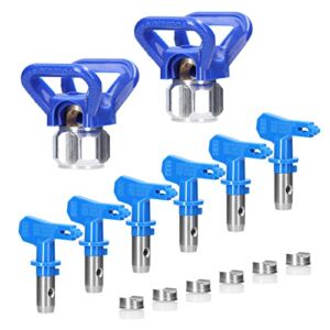 Spray Tips for Airless Sprayer, Geevorks Reversible Airless Paint Sprayer Nozzle Tips 6 Pieces with 2PCS Nozzle Seats, Airless Paint Spray Guns Nozzles Set