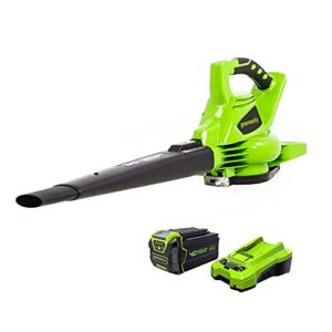 Greenworks 40V (185 MPH / 340 CFM) Brushless Cordless Blower / Vacuum, 4.0Ah Battery and Charger Included