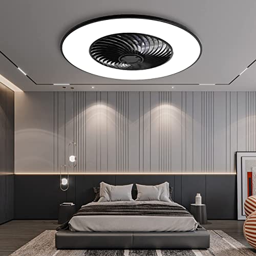 YANASO 22″ Black + Grey Ceiling Fans with Lights, Bladeless Ceiling Fan with Remote Control Smart LED Dimmable Lighting Indoor Low Profile Ceiling Fan Flush Mount | The Storepaperoomates Retail Market - Fast Affordable Shopping