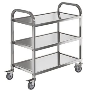 Amarite 3 Shelf Stainless Steel cart,400 lbs,1MM Thick，Serving cart with Wheels, Household, Service Trolley,360°Rotation Storage Shelf with Locking Wheels 29.5*15.7*37.4” L*W*H S.