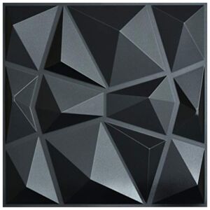 Art3d 3D Paneling Textured 3D Wall Design, Black Diamond, 19.7″ x 19.7″ (12 Pack)