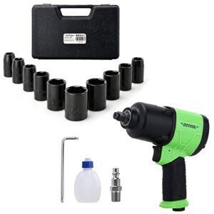 DOTOOL Air Impact Wrench 1/2 Inch Square Drive Heavy Duty 880 ft-Lbs Max with 1/2-Inch Impact Socket Sets 10-Pieces Drive 6-Point (11mm to 24mm)