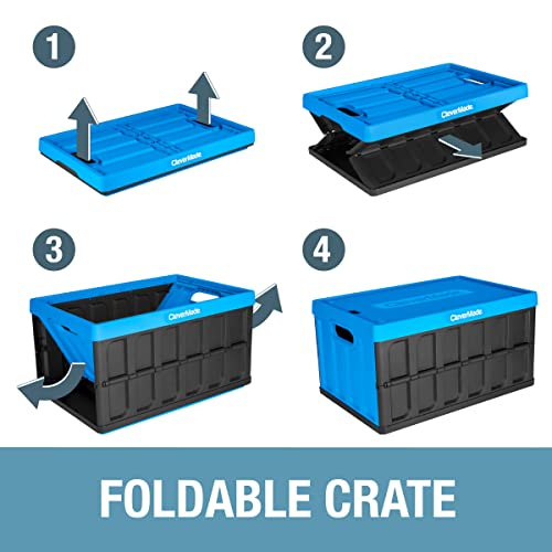 CleverMade – 8034119-21843PK 62L Collapsible Storage Bins with Lids – Folding Plastic Stackable Utility Crates, Solid Wall CleverCrates, 3 Pack, Neptune Blue | The Storepaperoomates Retail Market - Fast Affordable Shopping