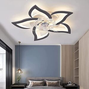 LED Ceiling Fan, Lighting with Remote Control and App Modern Silent Dimmable Ceiling Fan, Lights with Winter Function 27.1 Inch Ceiling Fan, Lights for Living Room in Bedroom Lounge (Color : Black)