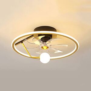 ZWPAYF Metal Ceiling Light With Fan Gold Household Mute Transparent Blade Semi-recessed Ceiling Lamp Ceiling Fan Intelligently Controlled With High Light Transmission Light Strip For Dining Room And L