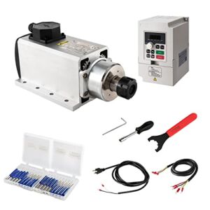 CNC Spindle Motor kits, 220V 4KW 4000W Air Cooled Spindle Motor Square CNC Spindle CNC Motor + 220V 4KW VFD + ER25-6mm Collet + Aviation Wire + Drill Bits For CNC Router Machine