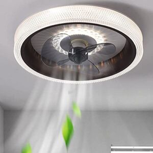 KRIMED Invisible Ceiling Fan with Lights, Flush Mount 18.9 Inches Ceiling Fan Light LED Dimmable 3-Blade Ceiling Fans,for Bedroom Living Room Kids Room Lighting Fixture