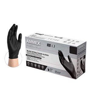 AMMEX Black Nitrile Disposable Exam Gloves, 3 Mil, Latex & Powder Free, Food-Safe, Textured, Non-Sterile, Medium, Box of 100