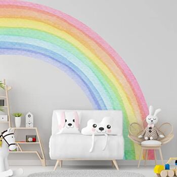 Half Watercolor Rainbow Wall Mural Stickers Large Rainbow Wall Sticker Decals Pastel Rainbow Stickers Boho Wall Decal Rainbow Wall Decals for Kid Bedroom Nursery Decor, 78.7 x 70.8 Inch (1) | The Storepaperoomates Retail Market - Fast Affordable Shopping