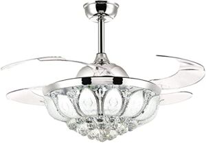 BAMBW Crystal Ceiling Fan with Lights Invisible Reversible Fan with Remote LED Dimmable Chandelier Fan (Size:42 inches)