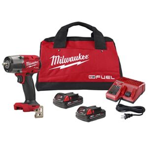 Milwaukee M18 FUEL 3/8″ Cordless Mid-Torque Impact Wrench w/ Friction Ring CP2.0 Battery Kit, Red – 2960-22CT