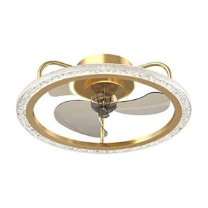 ZXCAQD Gold Indoor Ceiling Lights with Remote Control 19.7”，LED Dimmable Speed Regulation Low Profile Enclosed Ceiling Fan Light Flush Mount for Dining Room Bedroom Living Room