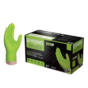 GLOVEWORKS HD Green Nitrile Industrial Disposable Gloves, 8 Mil, Latex-Free, Raised Diamond Texture, Large, Box of 100