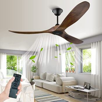 Ceiling Fan No Light, Outdoor Ceiling Fan with Remote Control, Wood Ceiling Fan, 6 Speed Noiseless Reversible Dc Motor, for Patio Living Room, Bedroom, Office, Covered Outdoor (52 inch, walnut) | The Storepaperoomates Retail Market - Fast Affordable Shopping