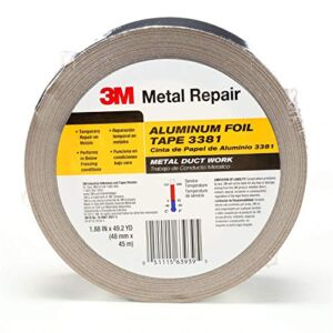 3M Aluminum Foil Tape 3381, 1.88 in x 50 yd, 2.7 mil, Silver, HVAC, Sealing and Patching, Moisture Barrier, Cold Weather, Air Ducts, Foam Sheathing Boards, Insulation, Metal Repair