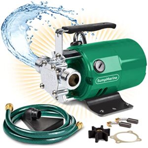 SumpMarine Water Transfer Pump, 115V 330 Gallon Per Hour – Portable Electric Utility Pump with 6′ Water Hose Kit – To Remove Water From Garden, Hot Tub, Rain Barrel, Pool, Ponds, Aquariums, and More