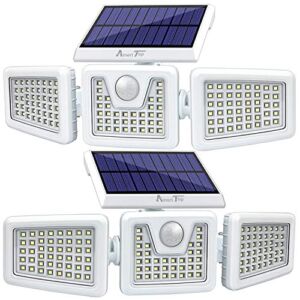 Solar Lights Outdoor -2 Pack, AmeriTop 800LM 128 LED 6500K Motion Sensor Lights Cordless ; 3 Adjustable Heads, 270° Wide Angle Illumination, IP65 Waterproof, Security LED Flood Light (Daylight)