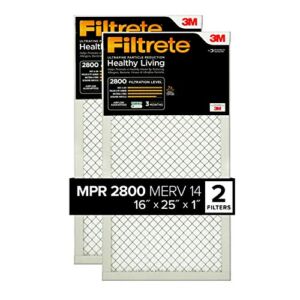 Filtrete 16x25x1 Furnace Air Filter MPR 2800 MERV 13, Healthy Living Ultrafine Particle Reduction, 2-Pack (exact dimensions 15.719 x 24.719 x 1)