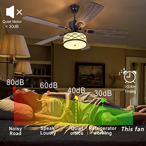 52″ Ceiling Fan with Light and Remote Farmhouse Ceiling Fan Indoor Outdoor Ceiling Fan with 3 Lights Rustic Caged Light for Dining Room Sun Room Porch Patio Reversible Wood Blades（4″ &8″ Downrod） | The Storepaperoomates Retail Market - Fast Affordable Shopping