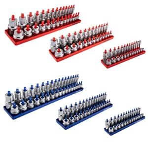 OEMTOOLS 22237 6 Piece SAE and Metric Socket Tray Set (Red and Blue), SAE and Metric Socket Storage, Socket Organizer Tray for Toolbox