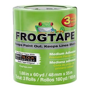 FROGTAPE 240661 Multi-Surface Painter’s Tape with PAINTBLOCK, Medium Adhesion, 1.88 Inches x 60 Yards, Green, 3 Rolls